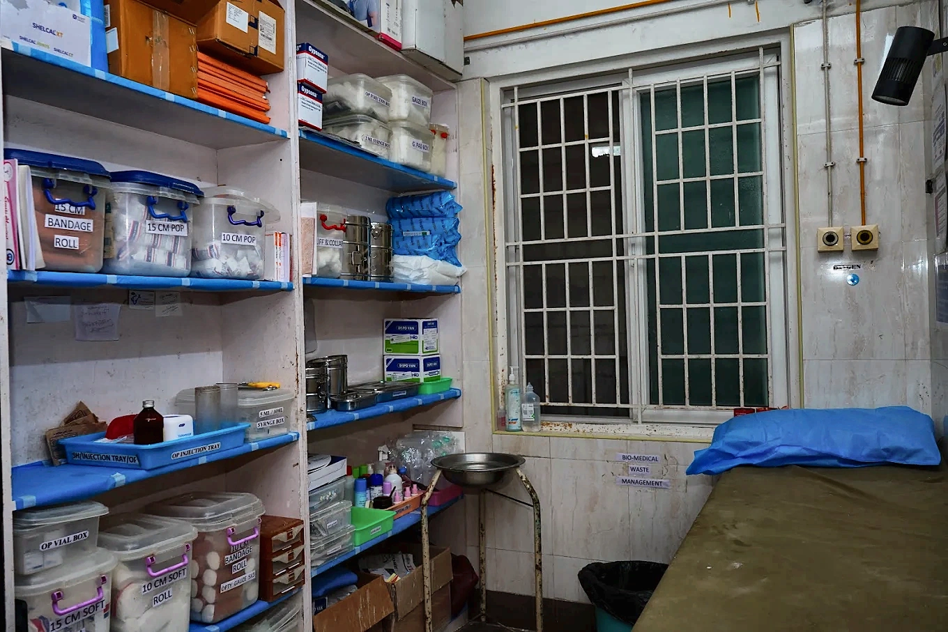 Medical supplies room at Sruthi Hospital, Sivakasi